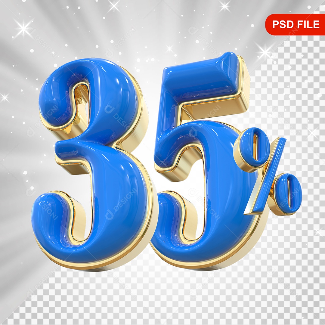 Balão Azul 3D Número 35% Elemento Para Composição PSD