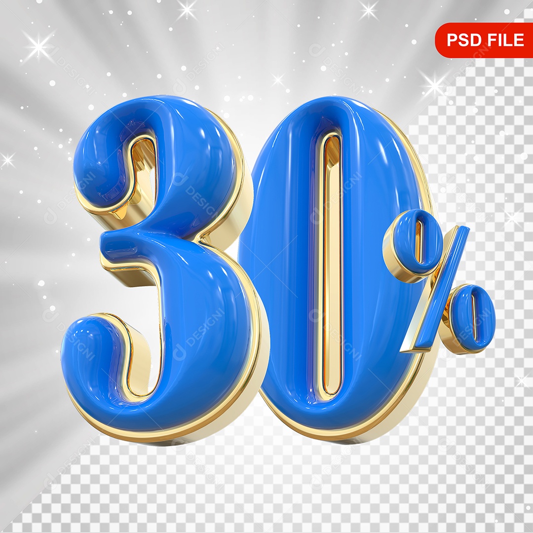 Balão Azul 3D Número 30% Elemento Para Composição PSD