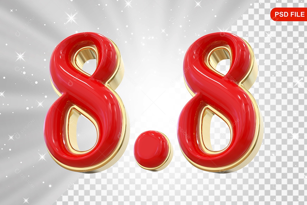 Número 8.8 Elemento 3D Para Composição PSD