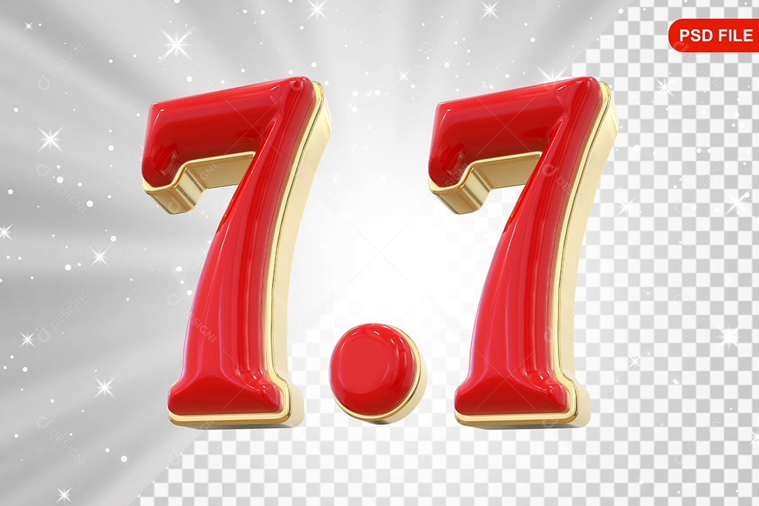 Número 7.7 Elemento 3D Para Composição PSD
