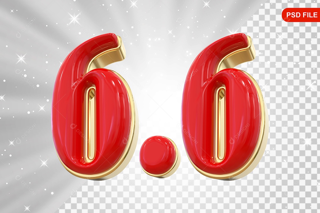 Número 6.6 Elemento 3D Para Composição PSD