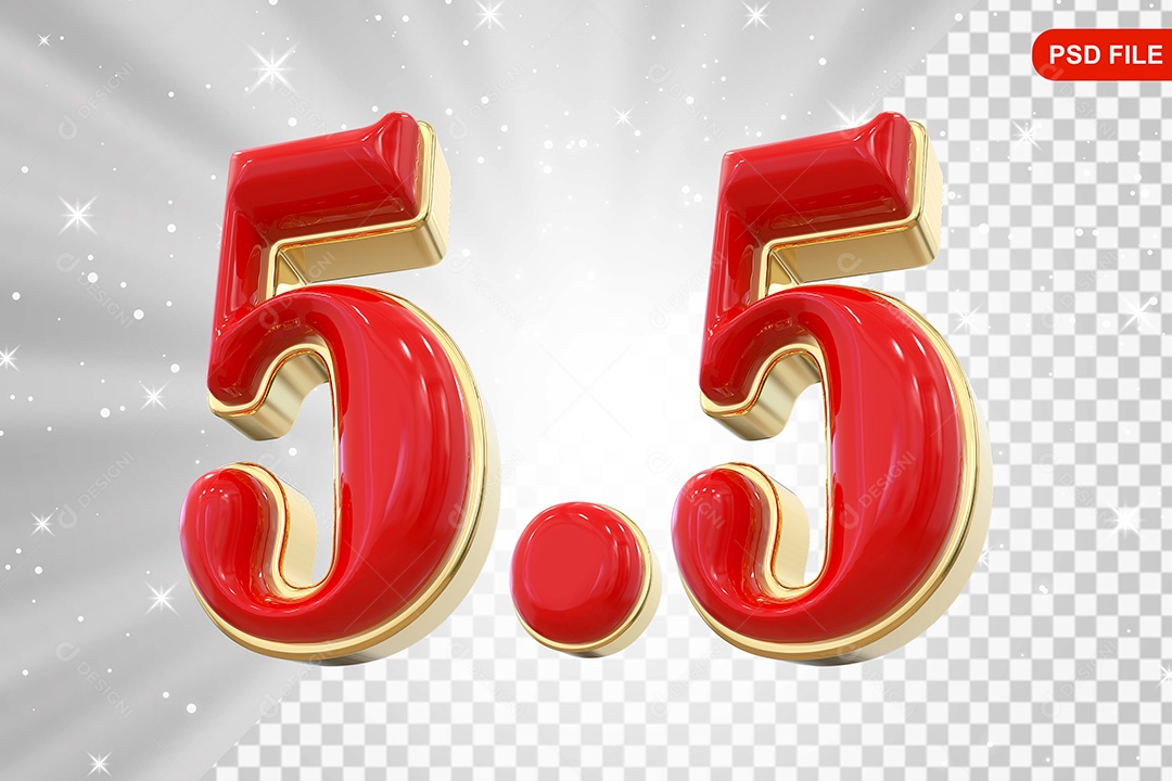 Número 5.5 Elemento 3D Para Composição PSD