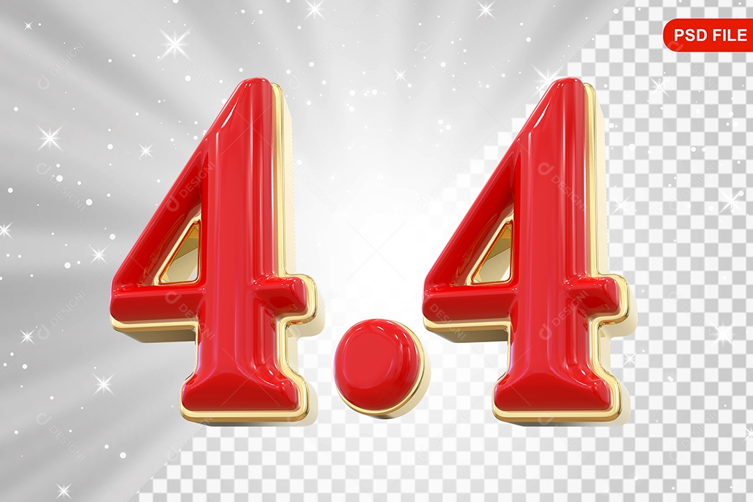 Número 4.4 Elemento 3D Para Composição PSD