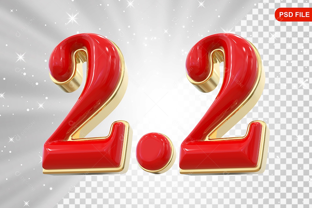 Número 2.2 Elemento 3D Para Composição PSD