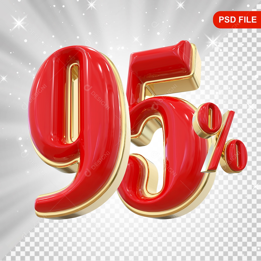Balão Vermelho 3D Número 95% Elemento Para Composição PSD
