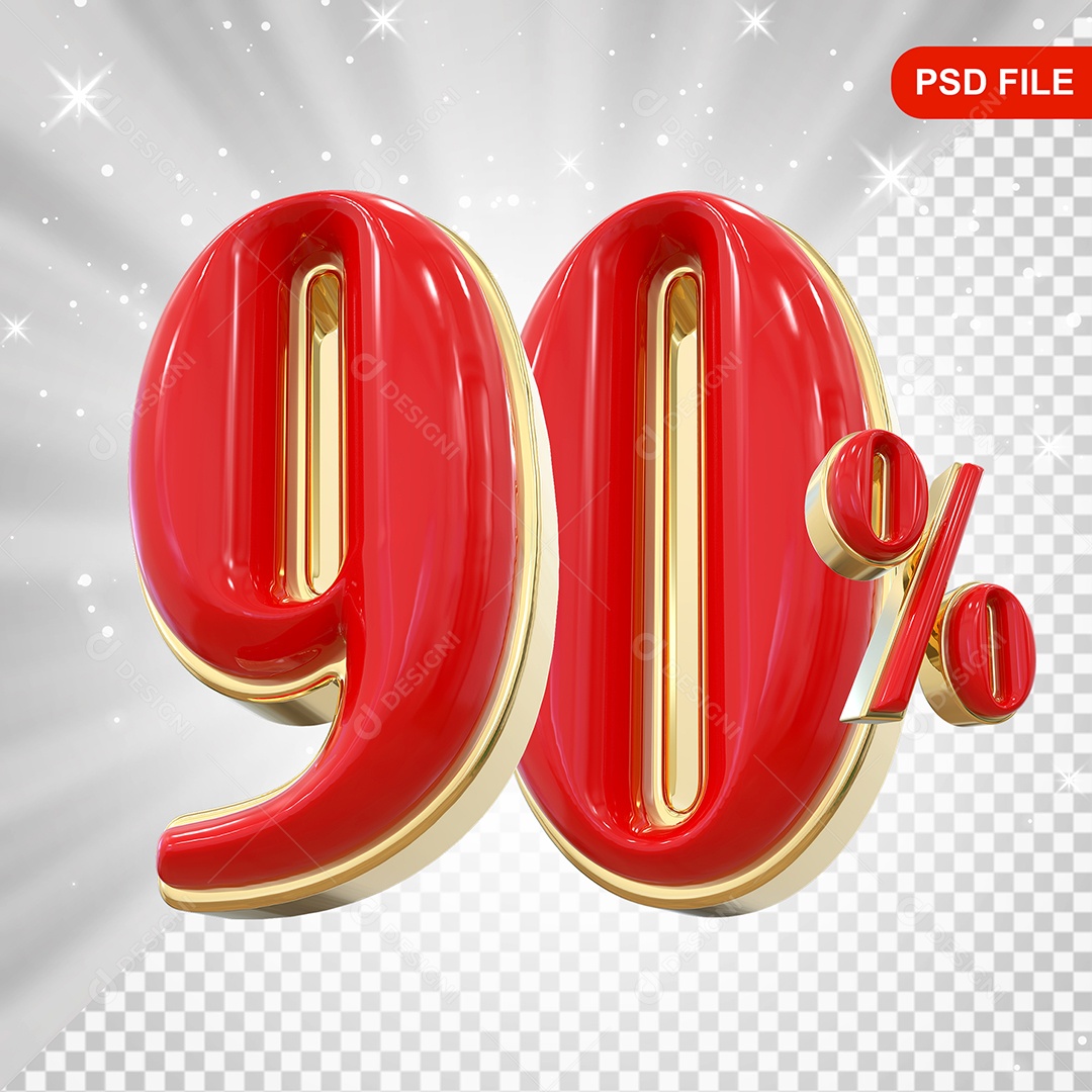 Balão Vermelho 3D Número 90% Elemento Para Composição PSD