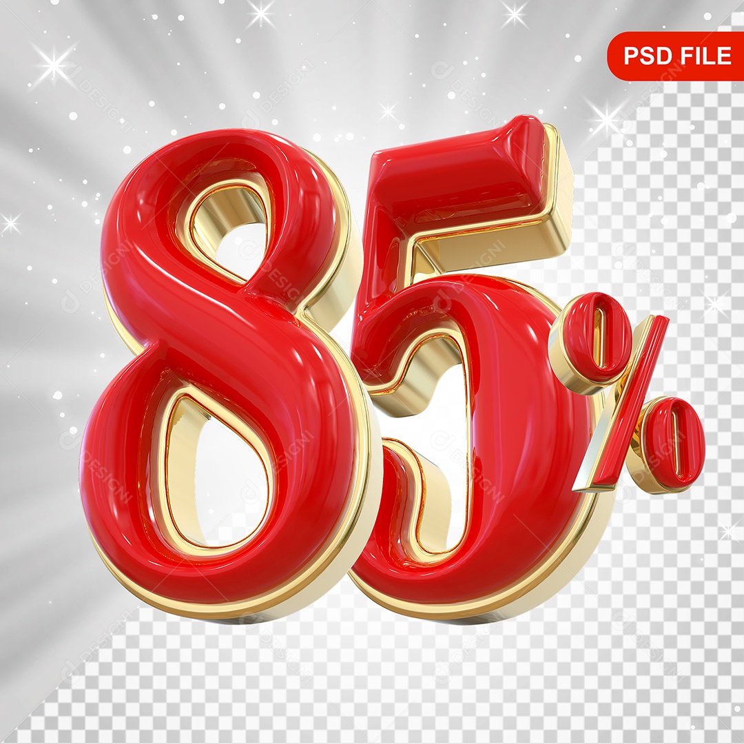 Balão Vermelho 3D Número 85% Elemento Para Composição PSD