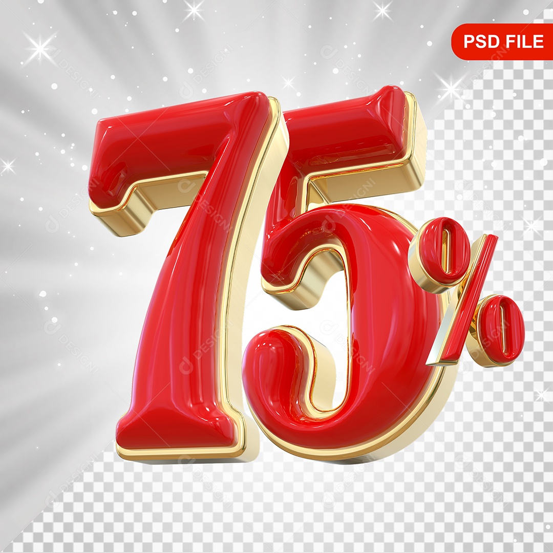 Balão Vermelho 3D Número 75% Elemento Para Composição PSD