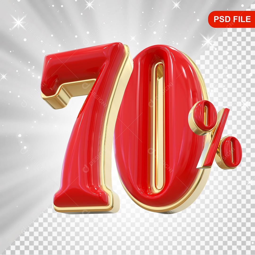 Balão Vermelho 3D Número 70% Elemento Para Composição PSD