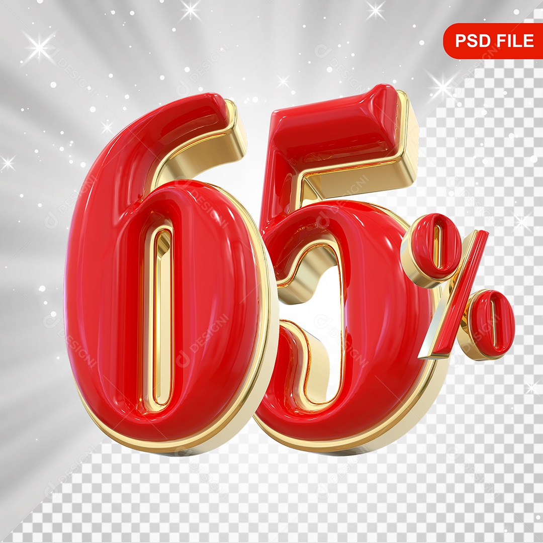 Balão Vermelho 3D Número 65% Elemento Para Composição PSD