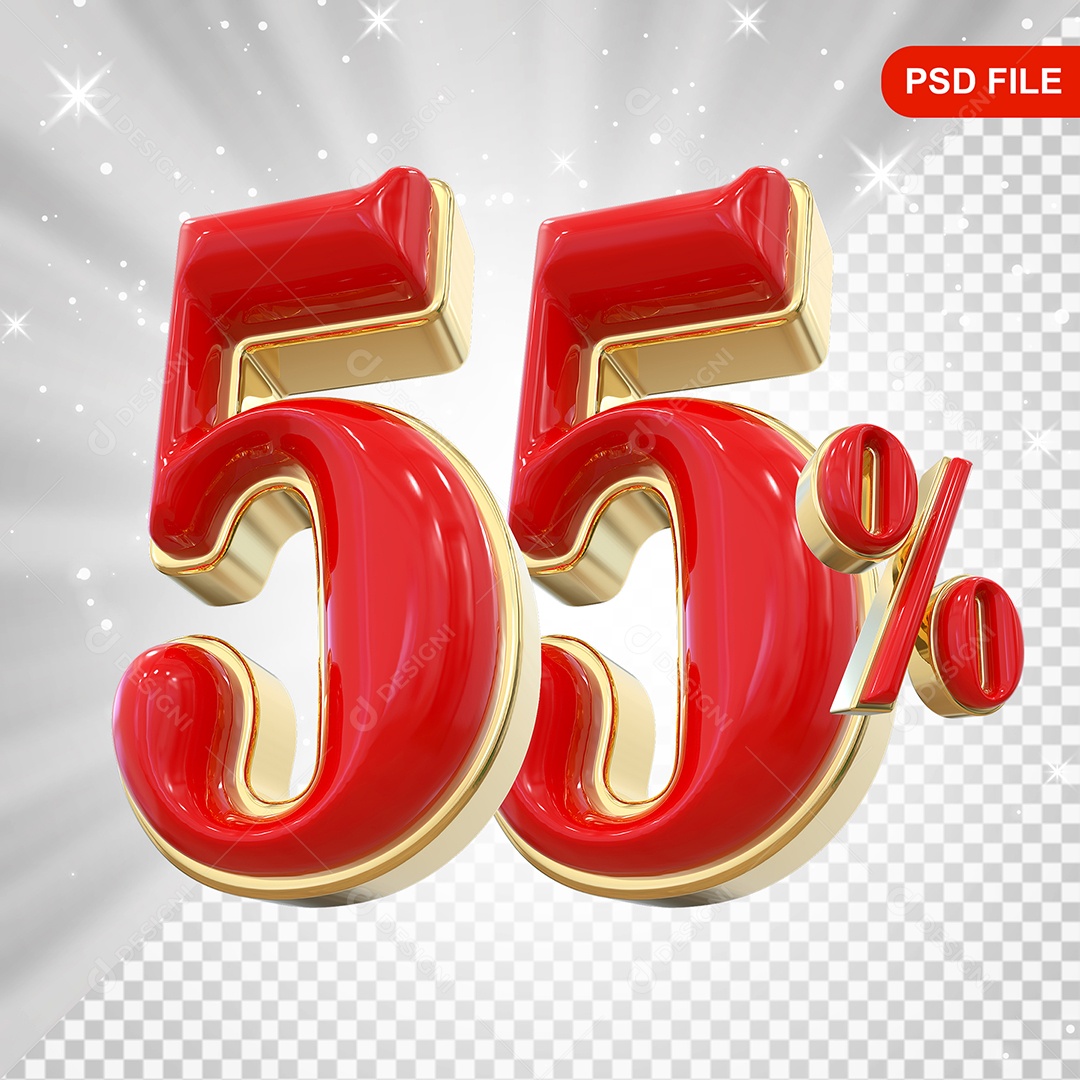 Balão Vermelho 3D Número 55% Elemento Para Composição PSD