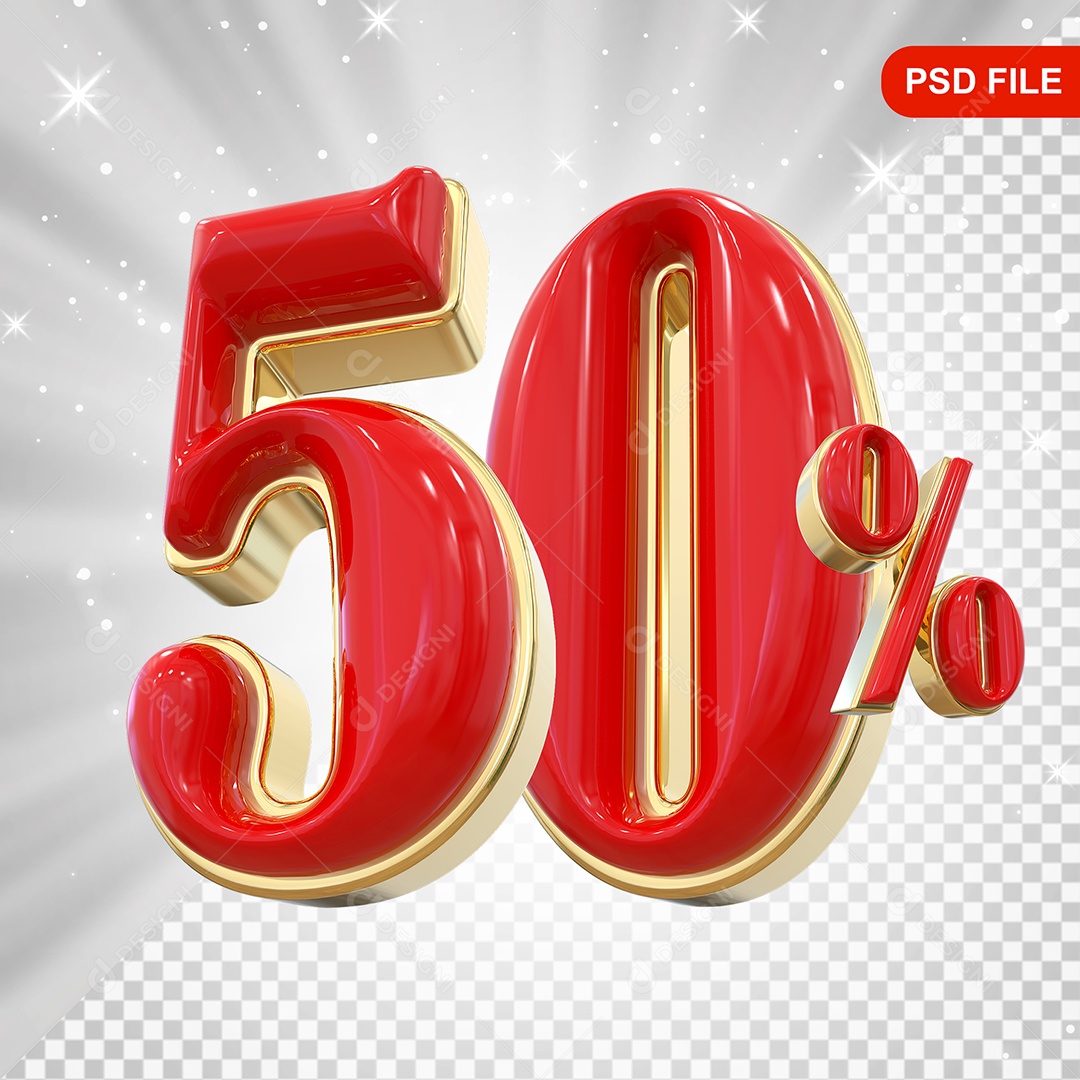 Balão Vermelho 3D Número 50% Elemento Para Composição PSD