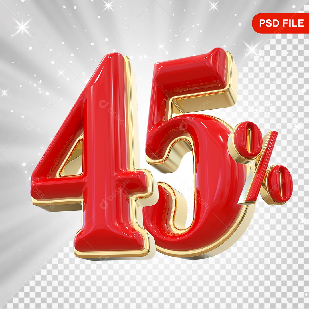 Balão Vermelho 3D Número 45% Elemento Para Composição PSD