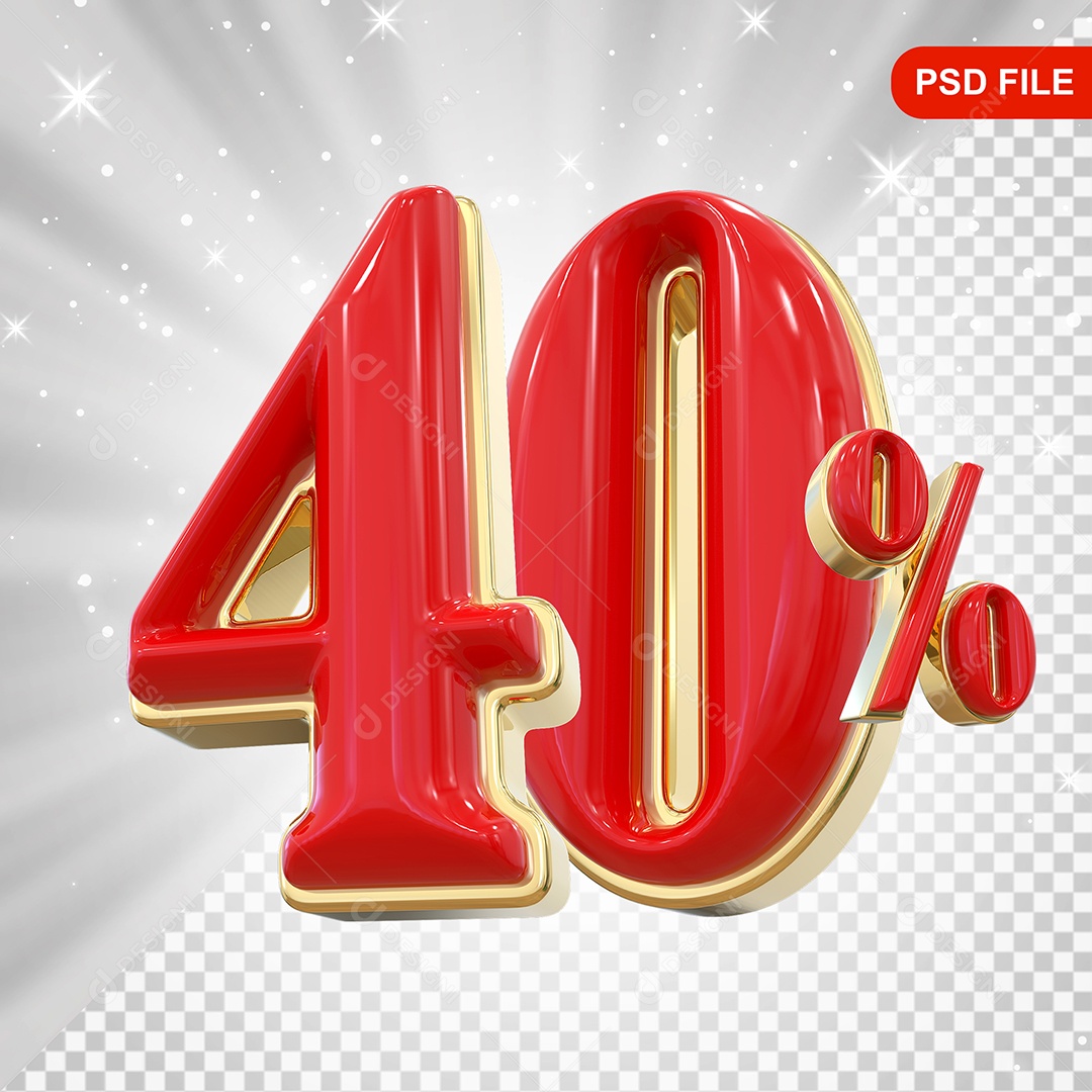 Balão Vermelho 3D Número 40% Elemento Para Composição PSD