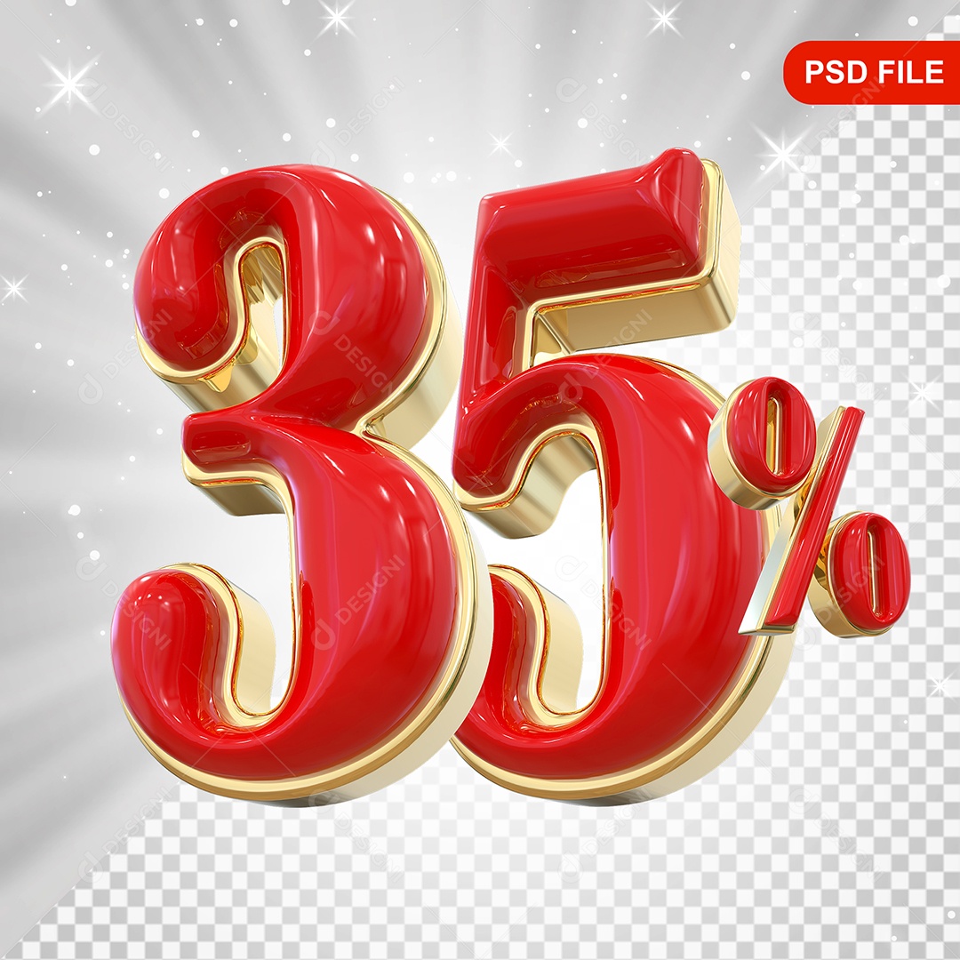Balão Vermelho 3D Número 35% Elemento Para Composição PSD