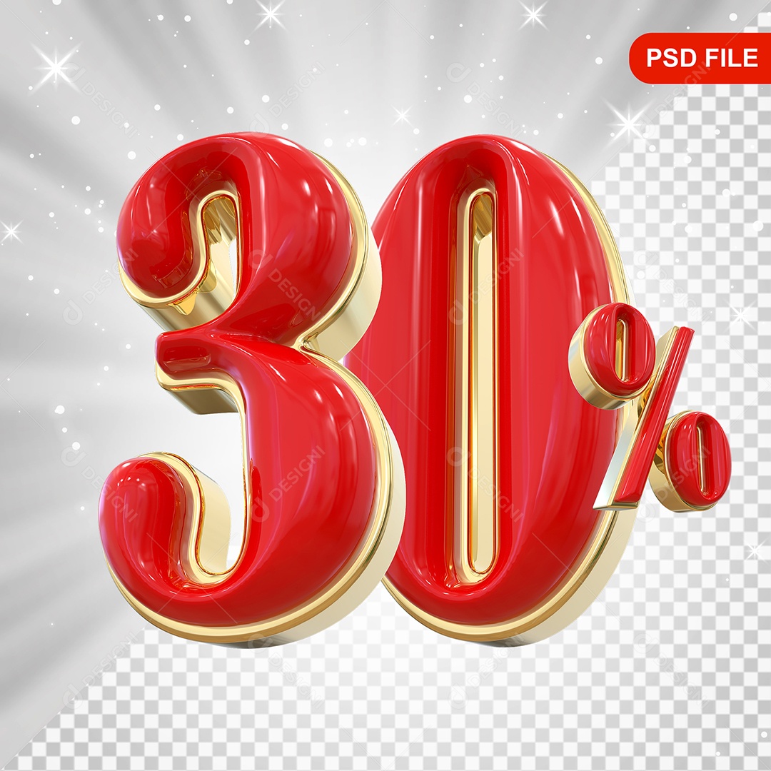 Balão Vermelho 3D Número 30% Elemento Para Composição PSD