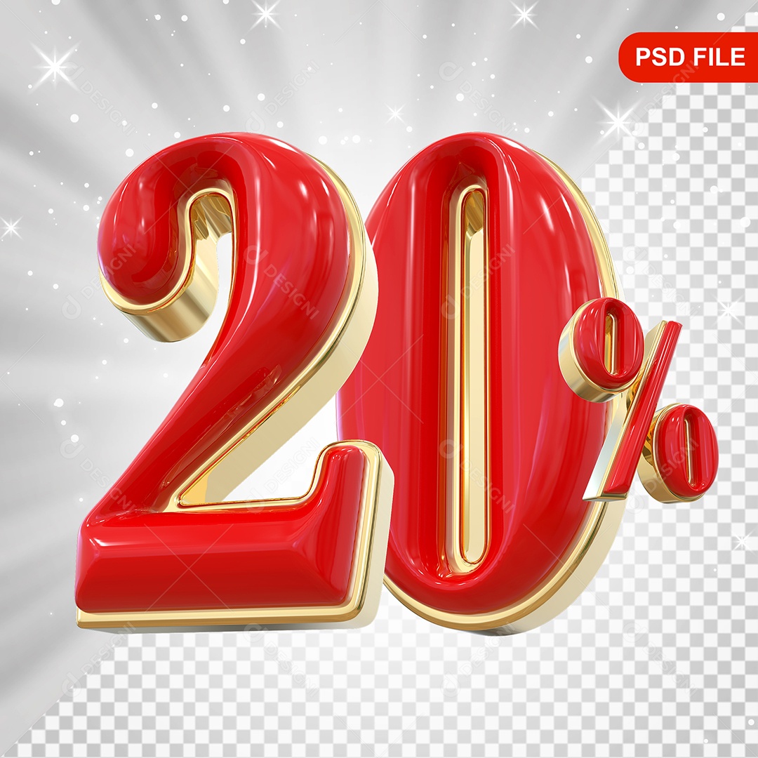 Balão Vermelho 3D Número 20% Elemento Para Composição PSD
