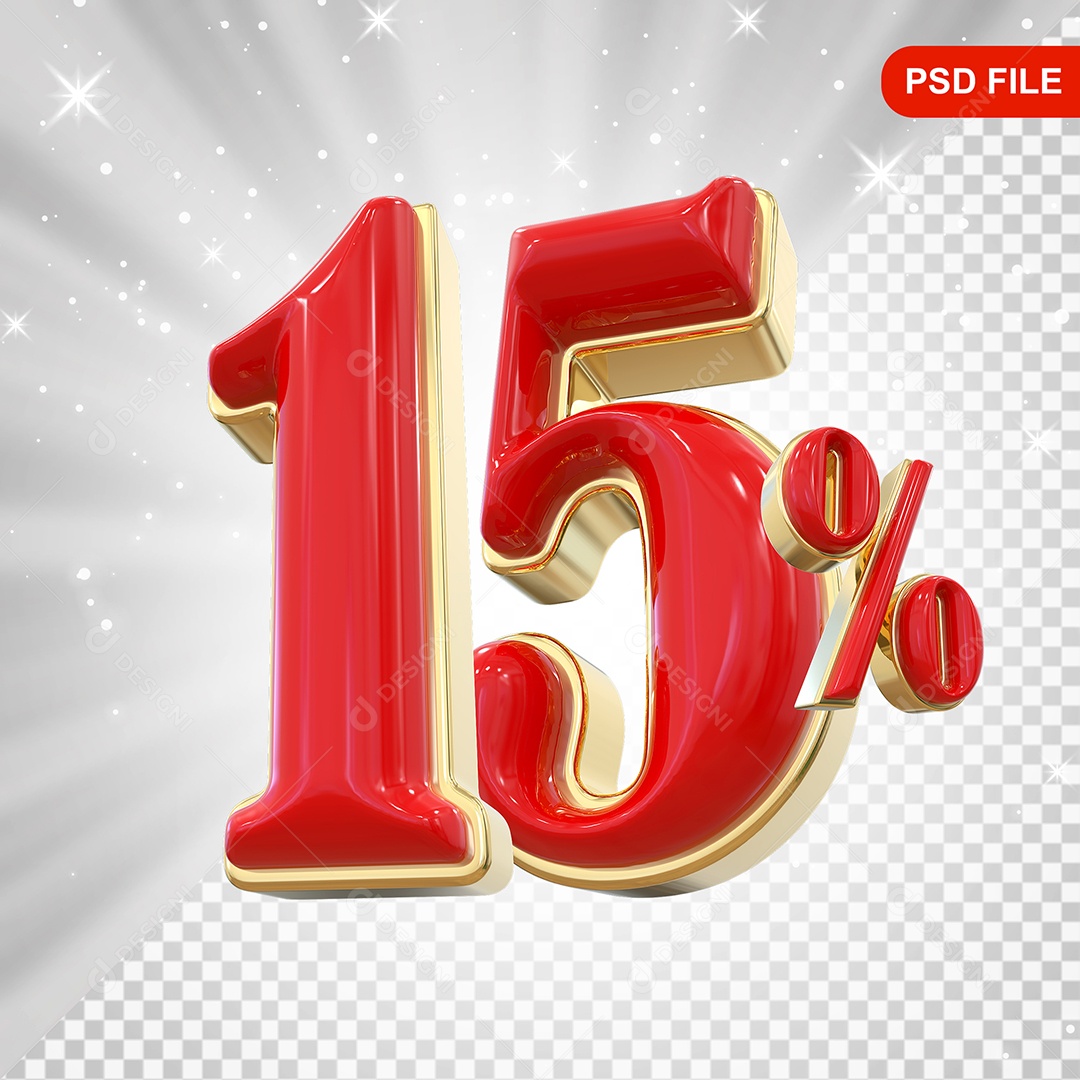 Balão Vermelho 3D Número 15% Elemento Para Composição PSD