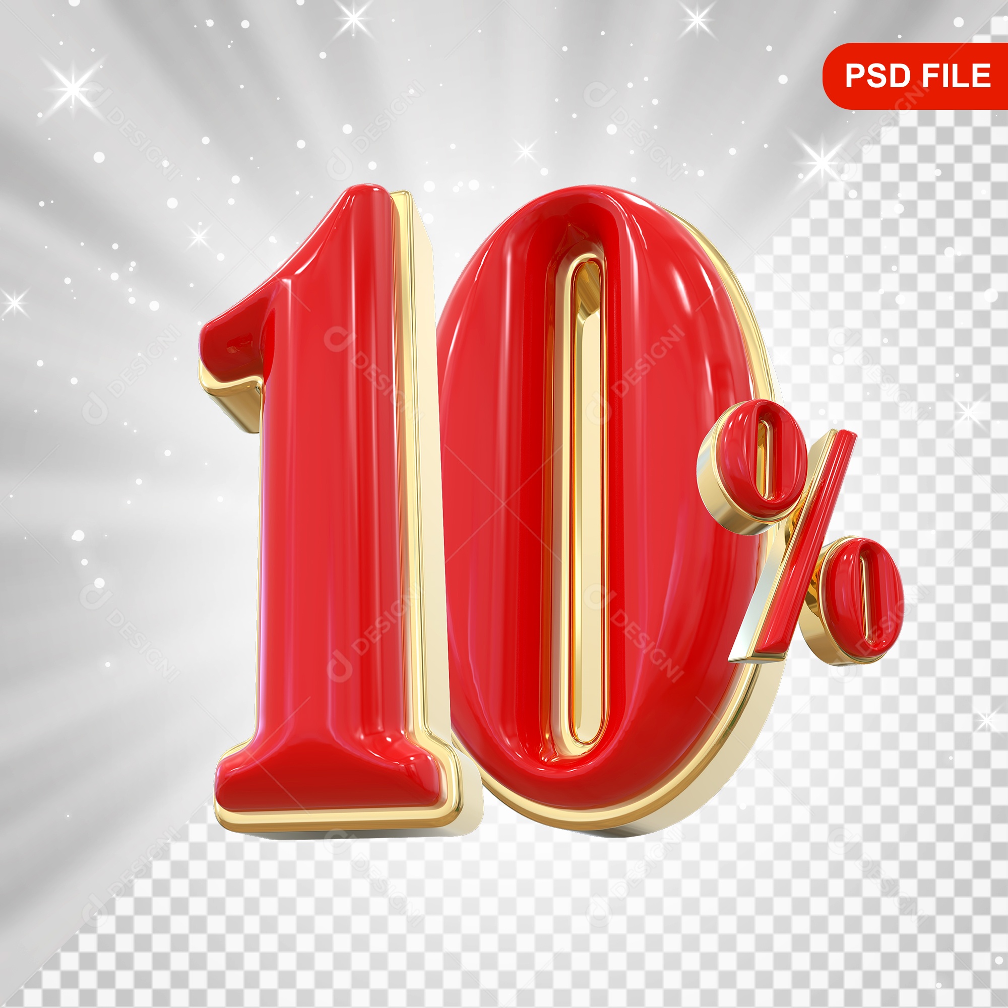 Balão Vermelho 3D Número 10% Elemento Para Composição PSD