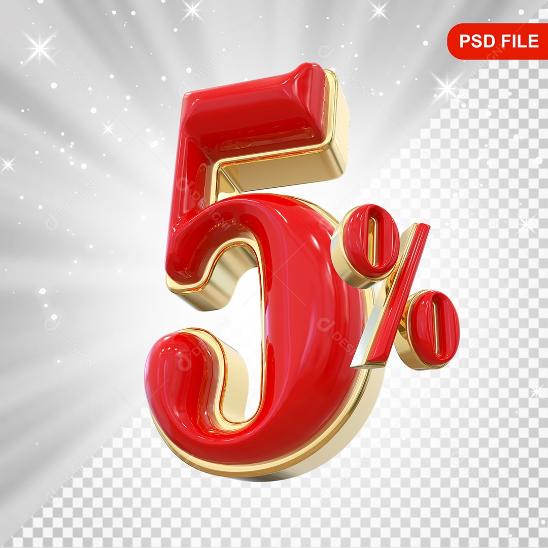 Balão Vermelho 3D Número 5% Elemento Para Composição PSD