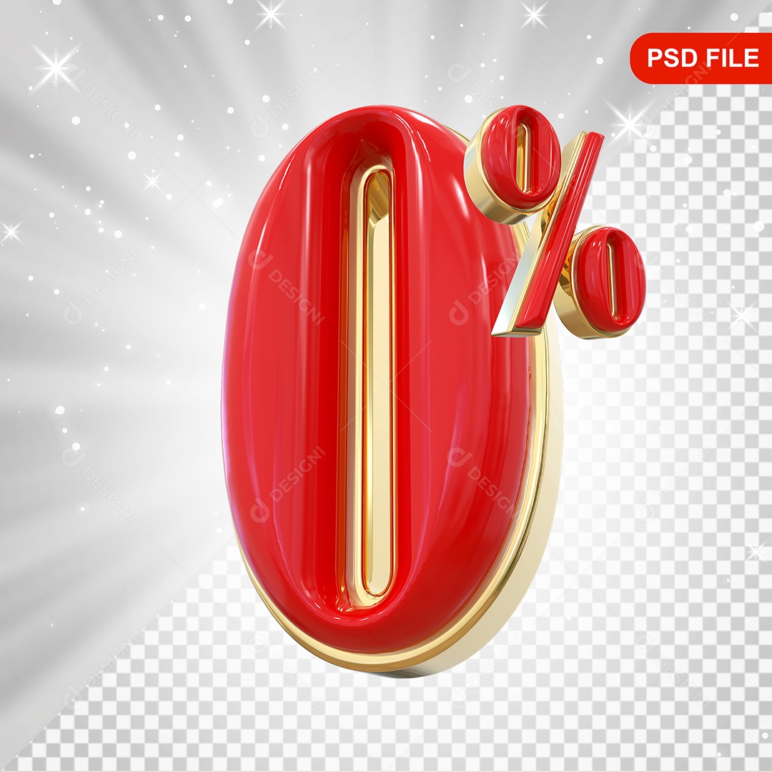 Balão Vermelho 3D Número 0% Elemento Para Composição PSD