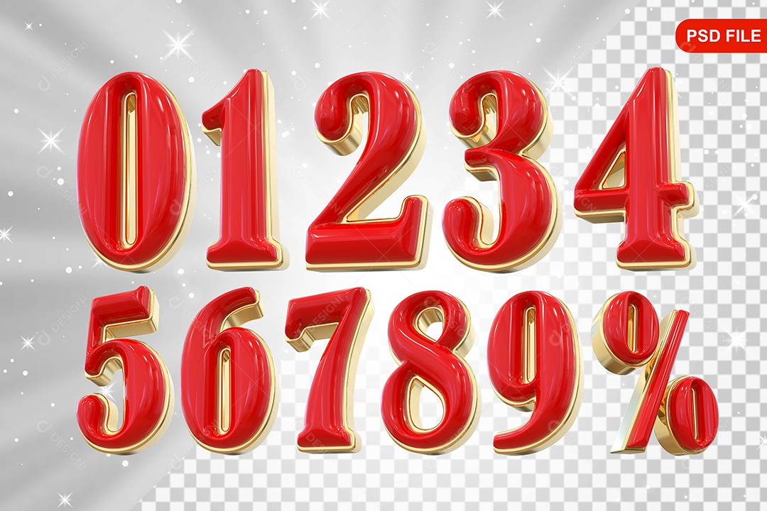 Balão Vermelho 3D Conjunto de Números% Elemento Para Composição PSD