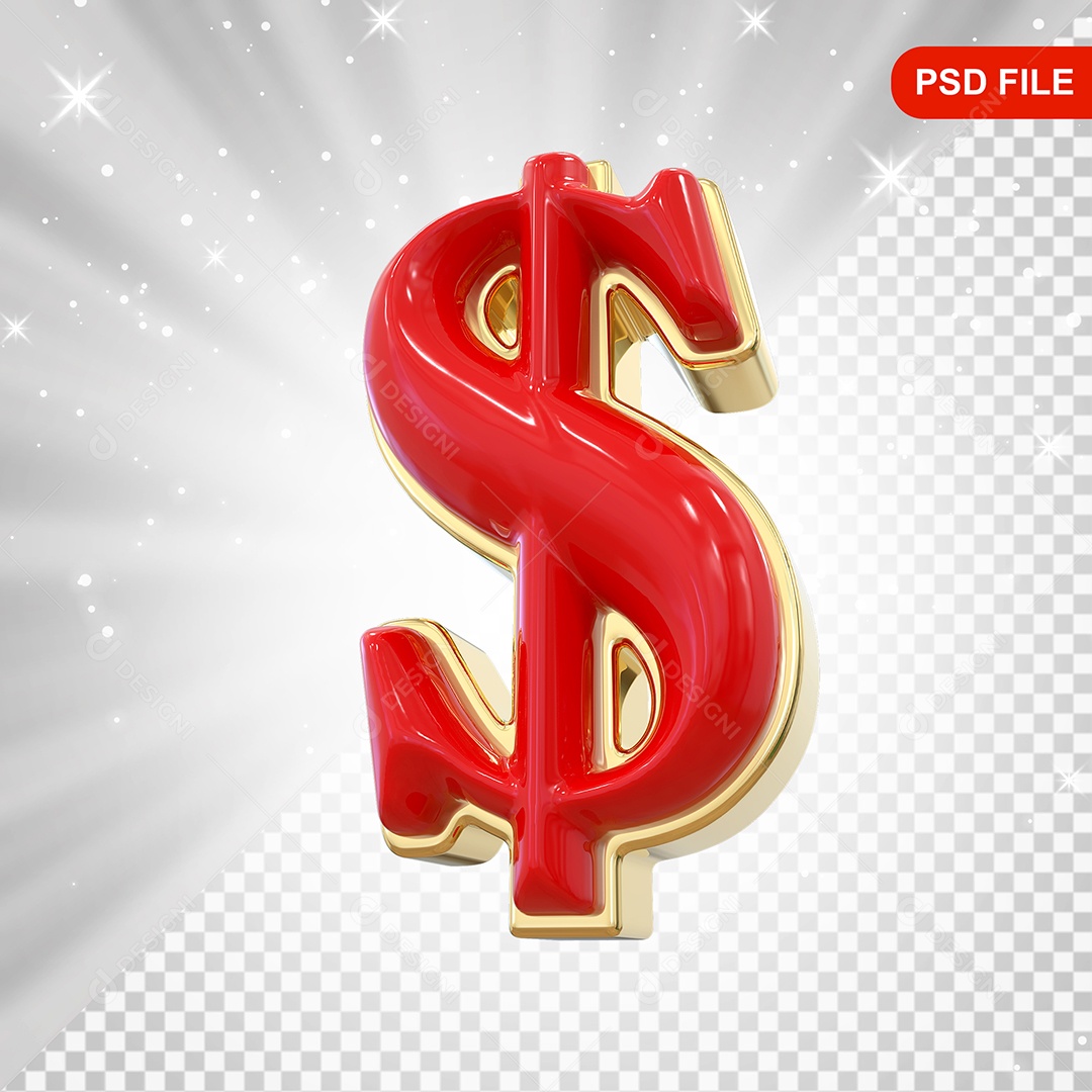 Elemento 3D Cifrão Dinheiro Para Composição PSD