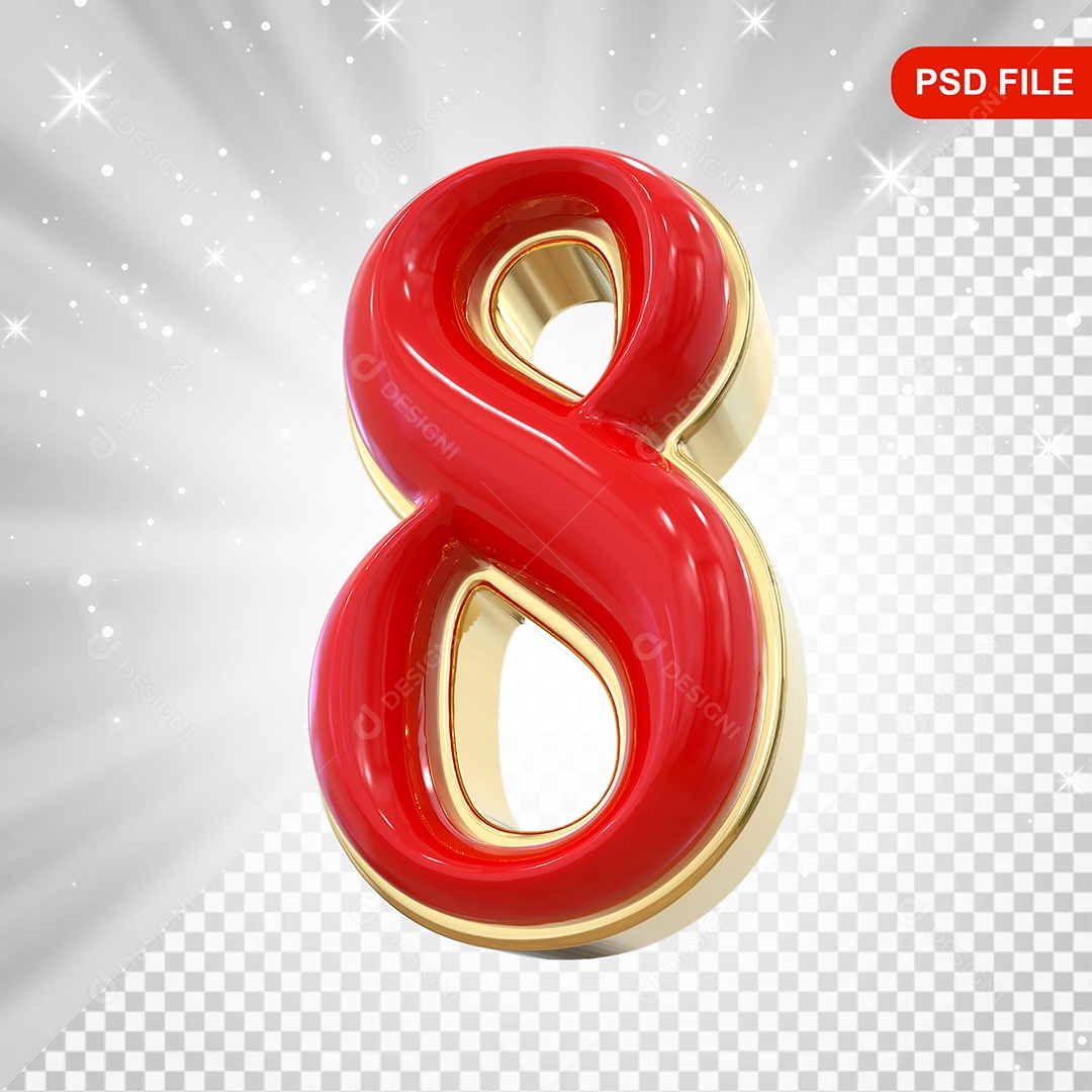 Número 8 Vermelho Elemento 3D Para Composição PSD