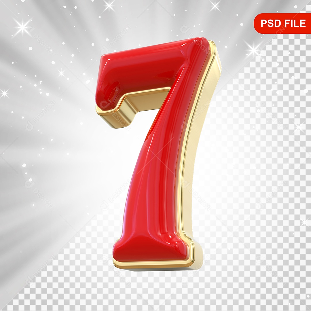 Número 7 Vermelho Elemento 3D Para Composição PSD