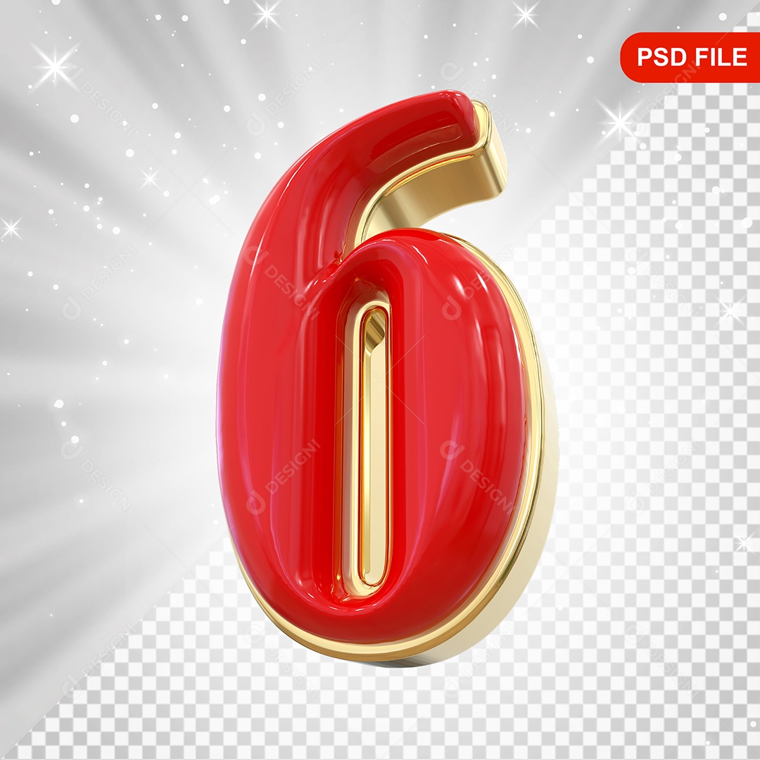 Número 6 Vermelho Elemento 3D Para Composição PSD