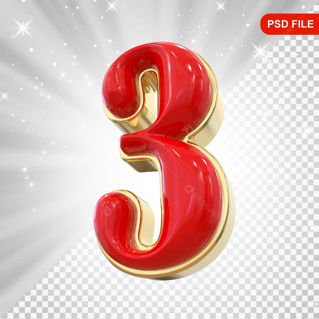 Número 3 Elemento 3D Para Composição PSD
