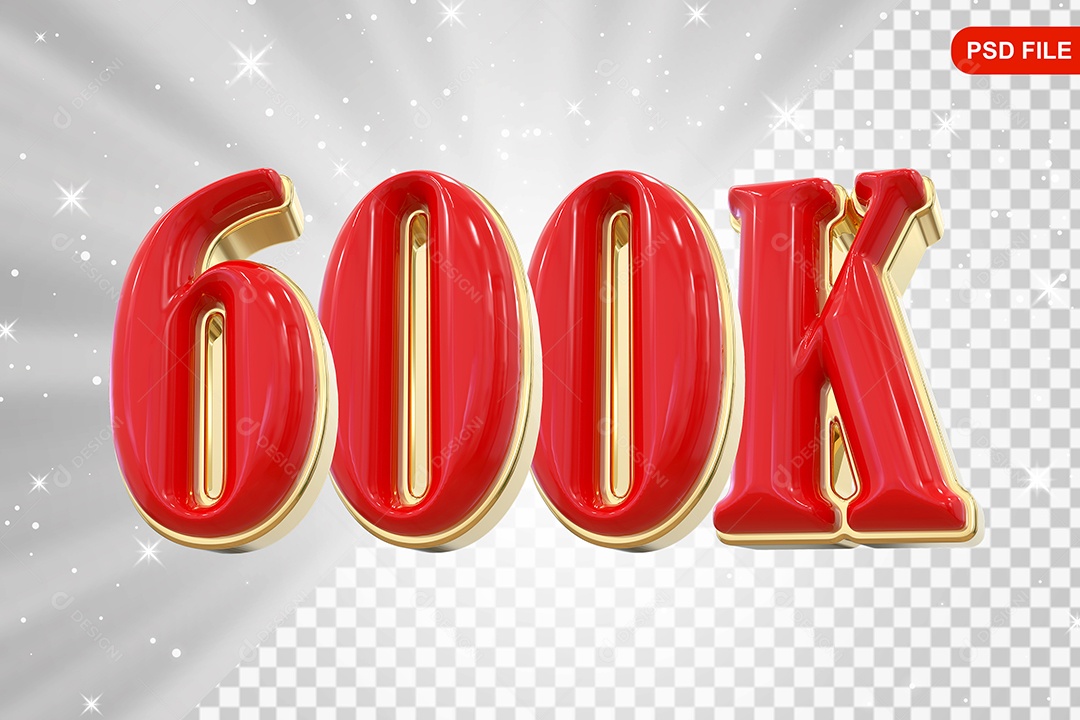 Elemento 3D Balão Vermelho de Número 600K para Composição PSD