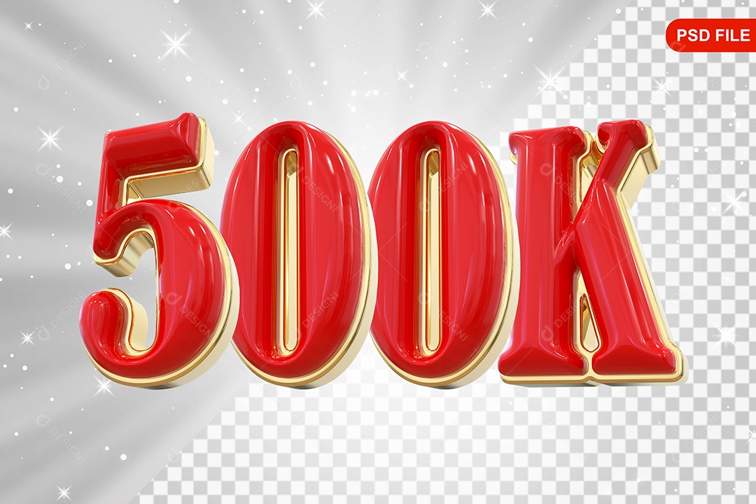 Elemento 3D Balão Vermelho de Número 500K para Composição PSD