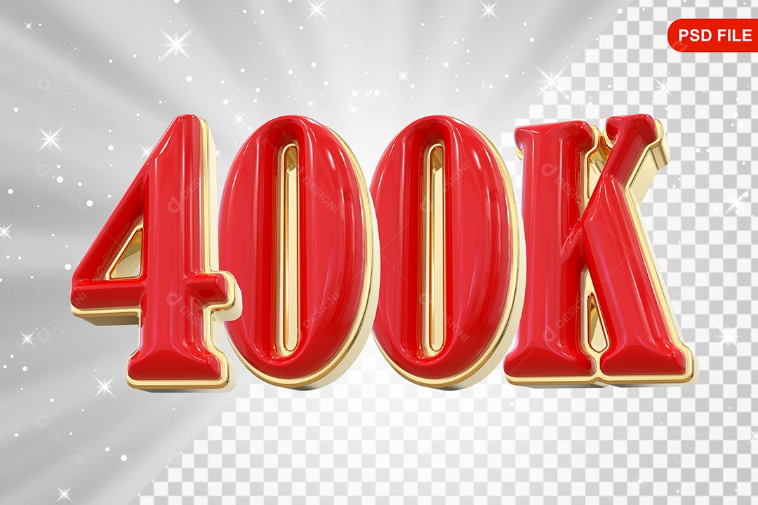 Elemento 3D Balão Vermelho de Número 400K para Composição PSD
