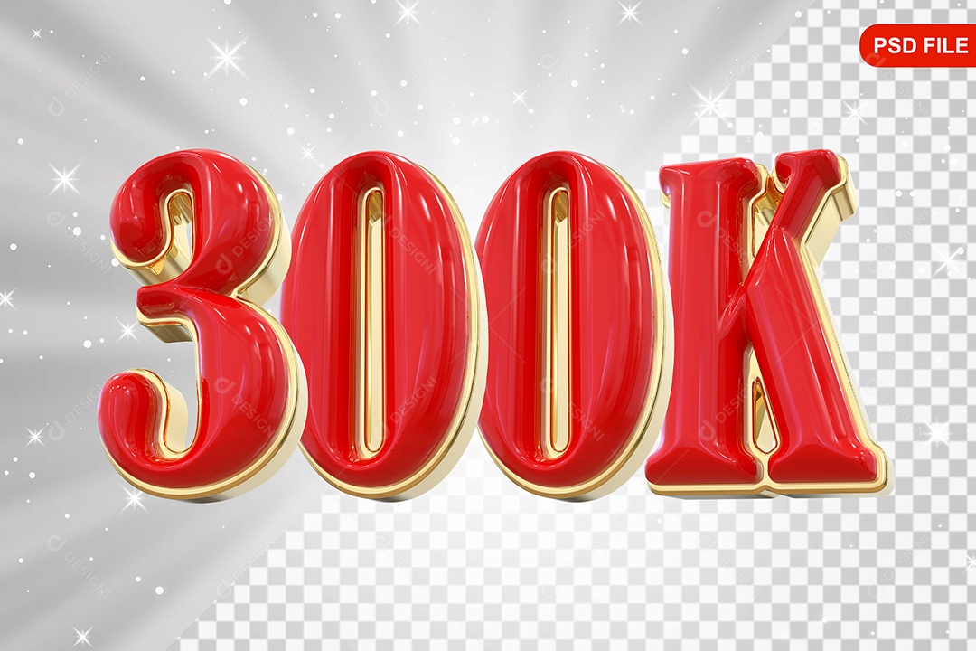 Elemento 3D Balão Vermelho de Número 300K para Composição PSD