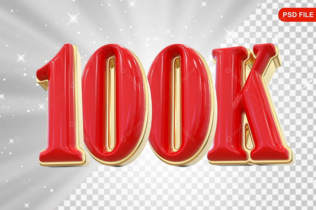 Elemento 3D Balão Vermelho de Número 100K para Composição PSD