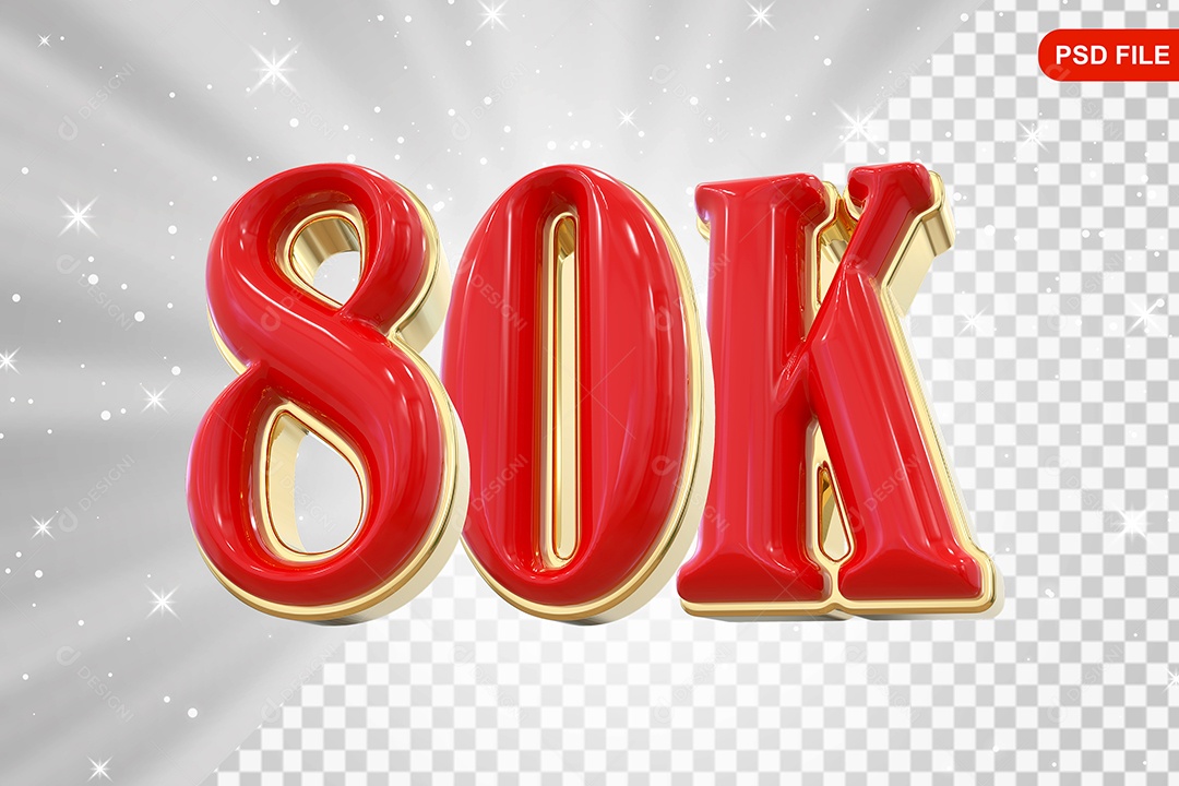 Elemento 3D Balão Vermelho de Número 80K para Composição PSD