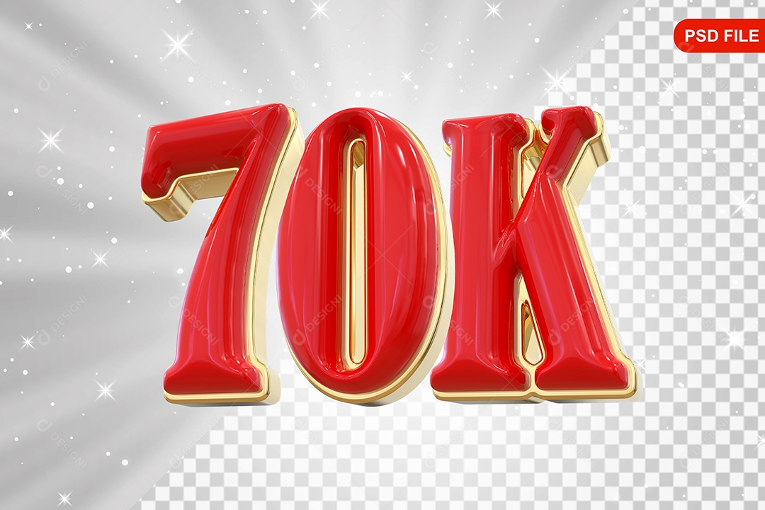 Elemento 3D Balão Vermelho de Número 70K para Composição PSD