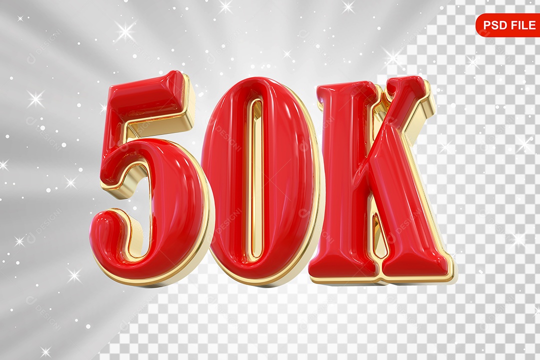 Elemento 3D Balão Vermelho de Número 50K para Composição PSD