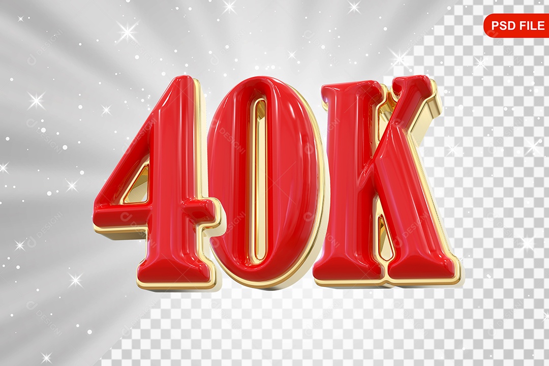 Elemento 3D Balão Vermelho de Número 40K para Composição PSD