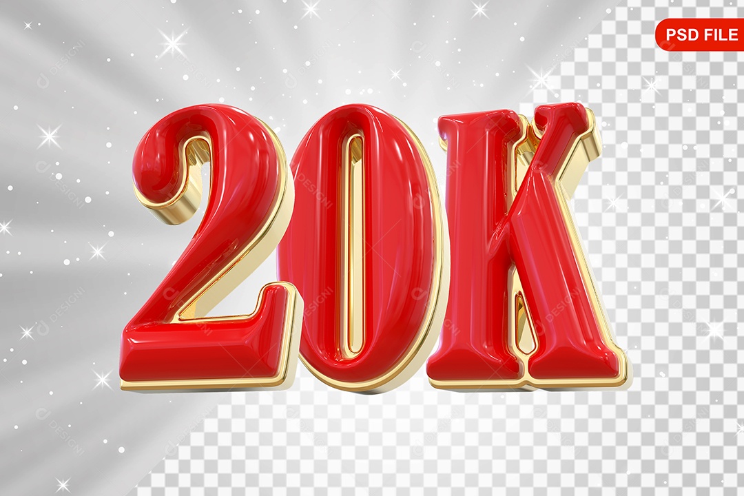 Elemento 3D Balão Vermelho de Número 20K para Composição PSD