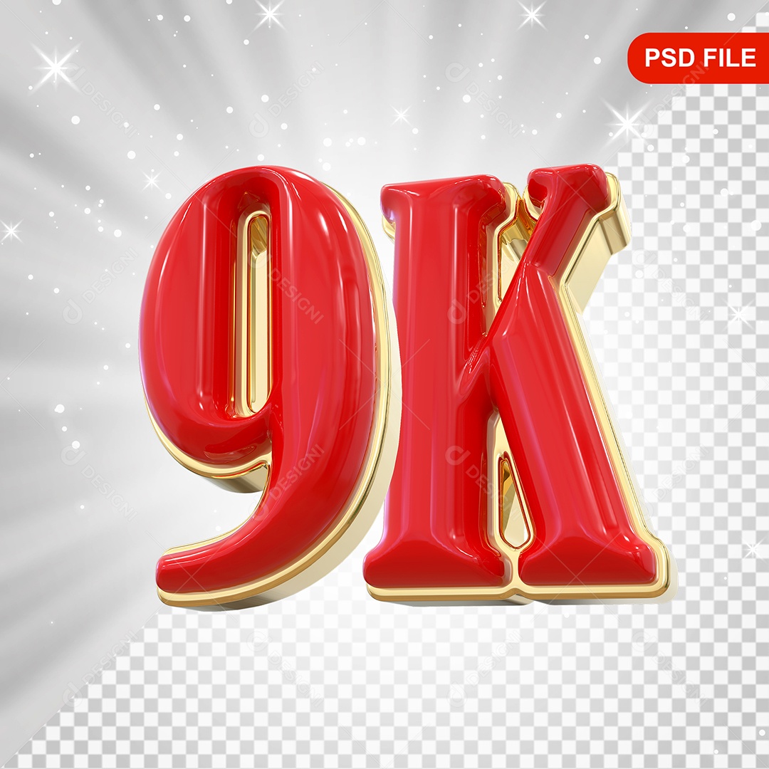 Elemento 3D Balão Vermelho de Número 9K para Composição PSD