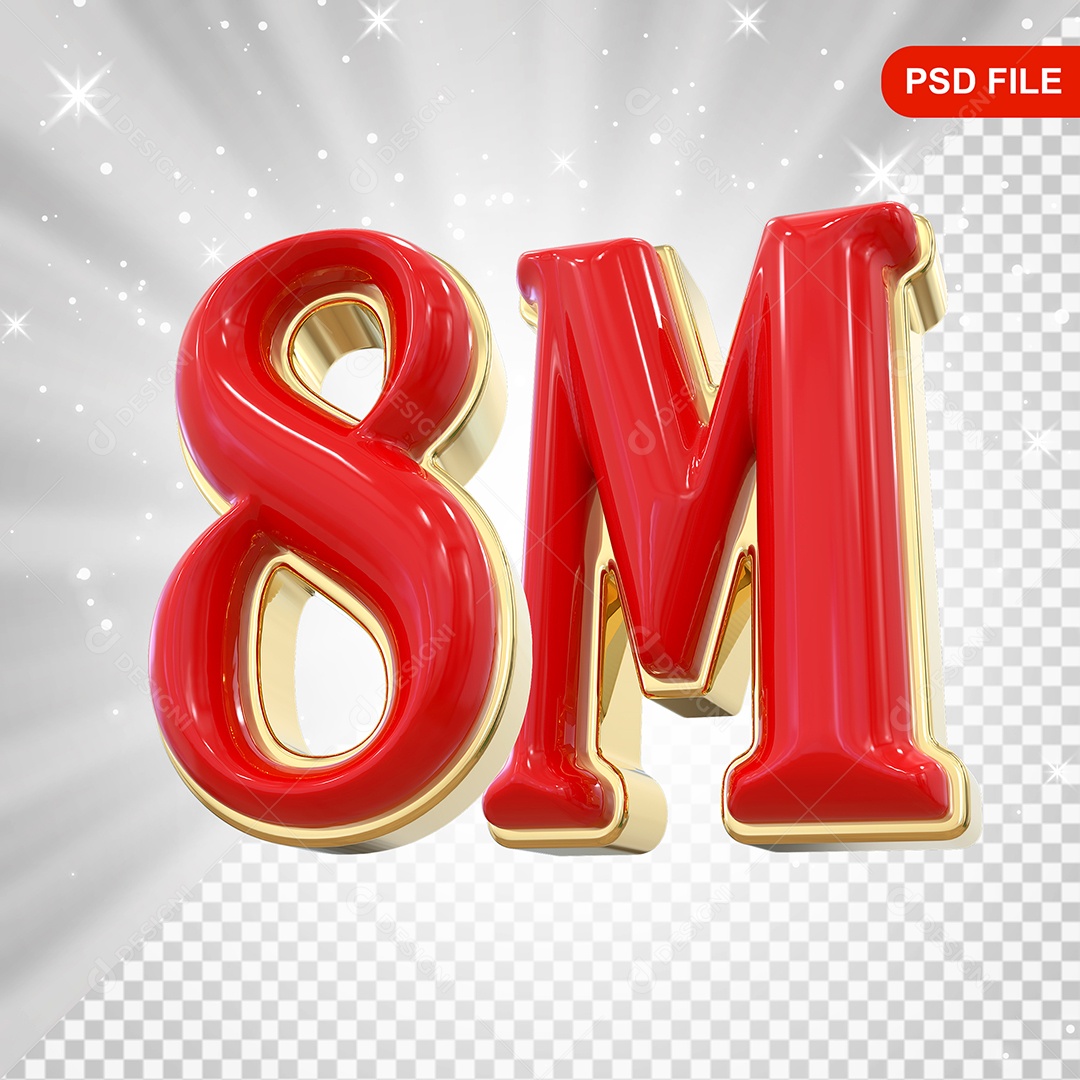 Elemento 3D Balão Vermelho de Número 3M para Composição PSD