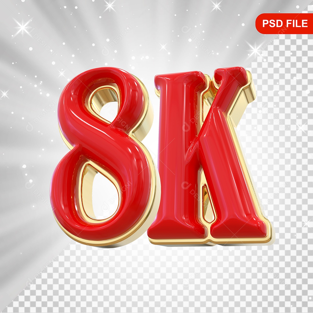 Elemento 3D Balão Vermelho de Número 8K para Composição PSD