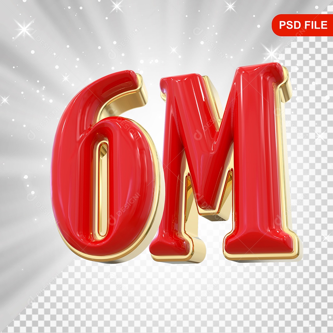 Elemento 3D Balão Vermelho de Número 6M para Composição PSD