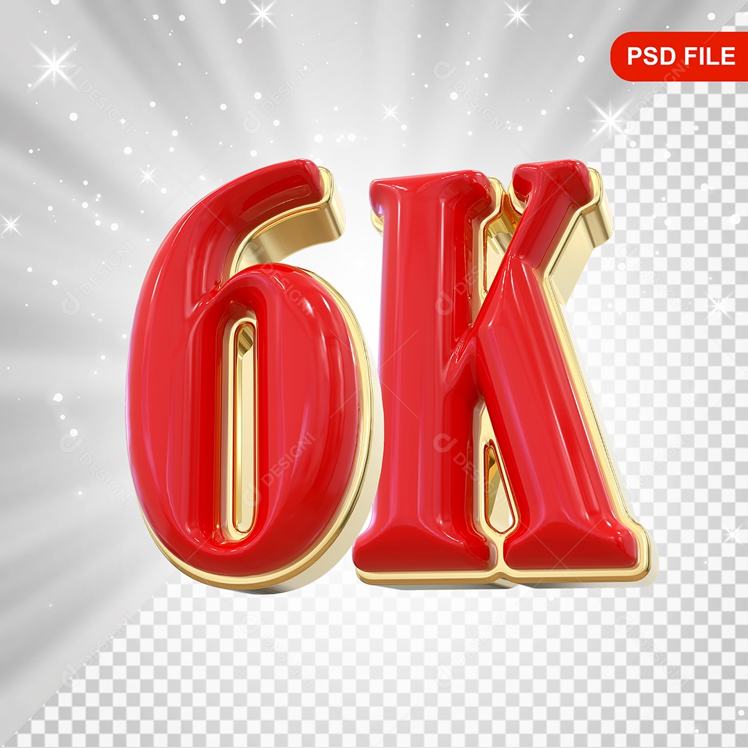 Elemento 3D Balão Vermelho de Número 6K para Composição PSD