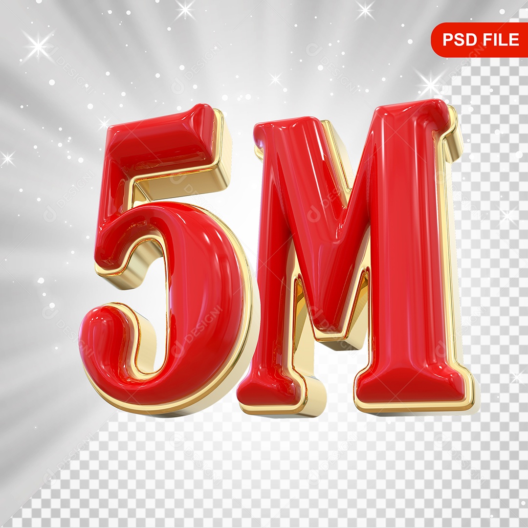 Elemento 3D Balão Vermelho de Número 5M para Composição PSD