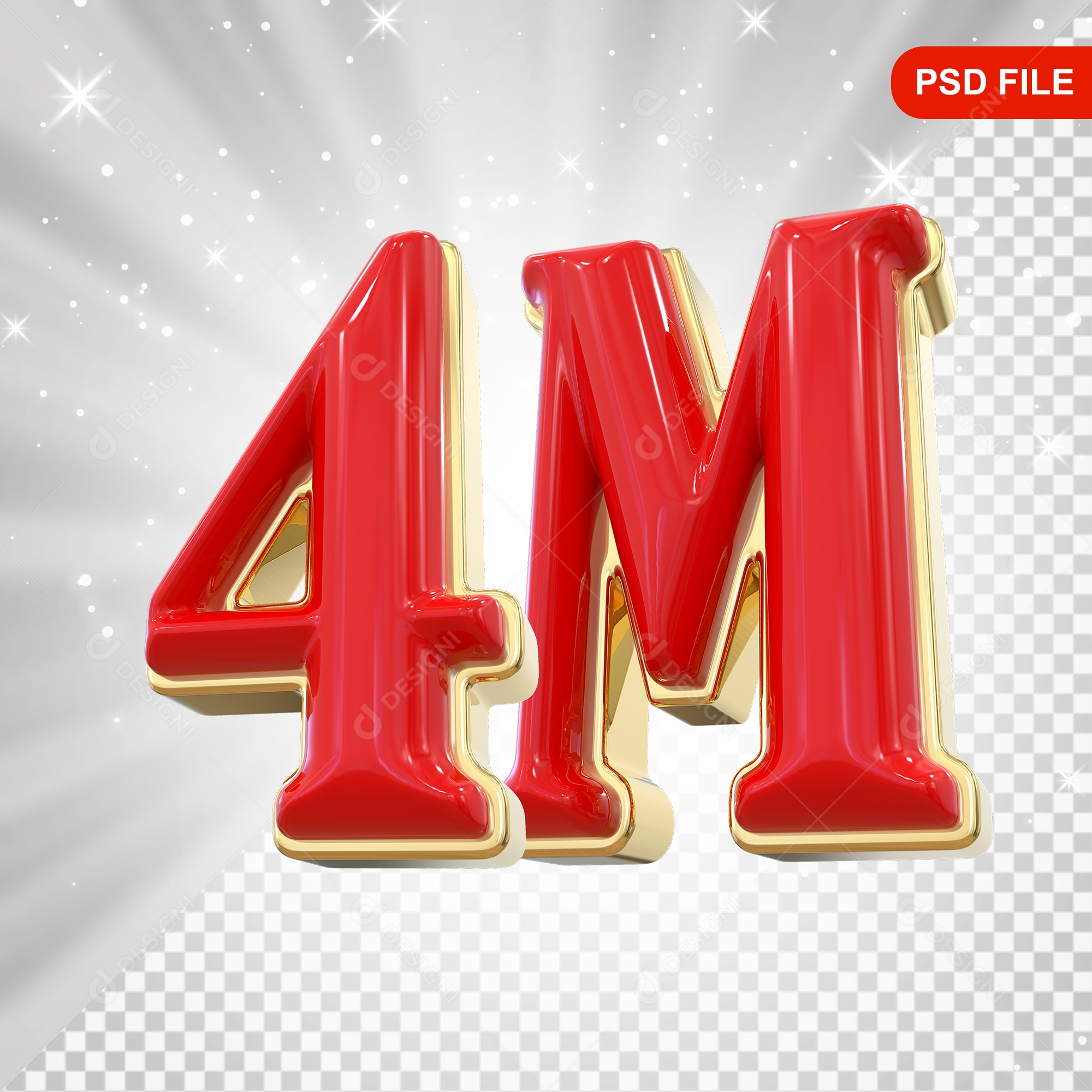 Elemento 3D Balão Vermelho de Número 3M para Composição PSD