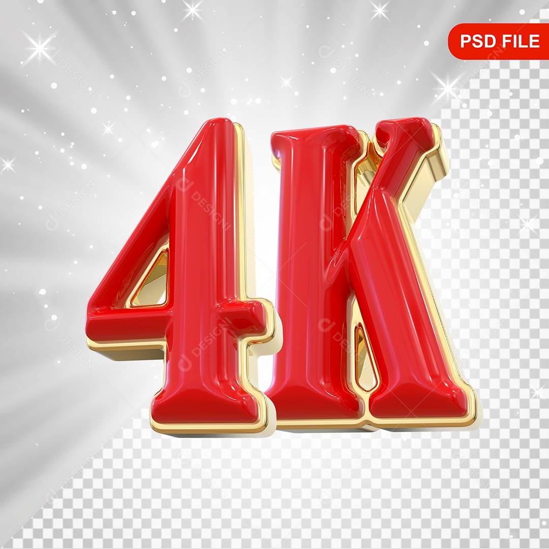 Elemento 3D Balão Vermelho de Número 4K para Composição PSD