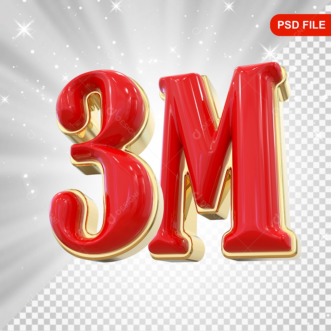 Elemento 3D Balão Vermelho de Número 3M para Composição PSD